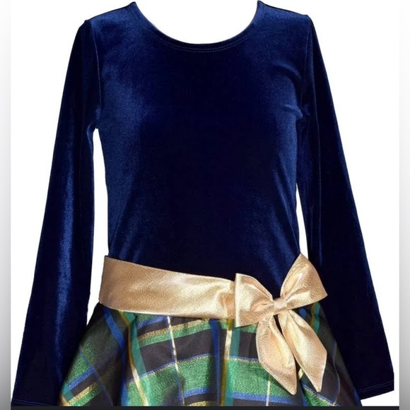 Bonnie Jean Girls Size 10 BLUE GREEN GOLD BOW" Christmas Hipster Dress - Picture 9 of 9